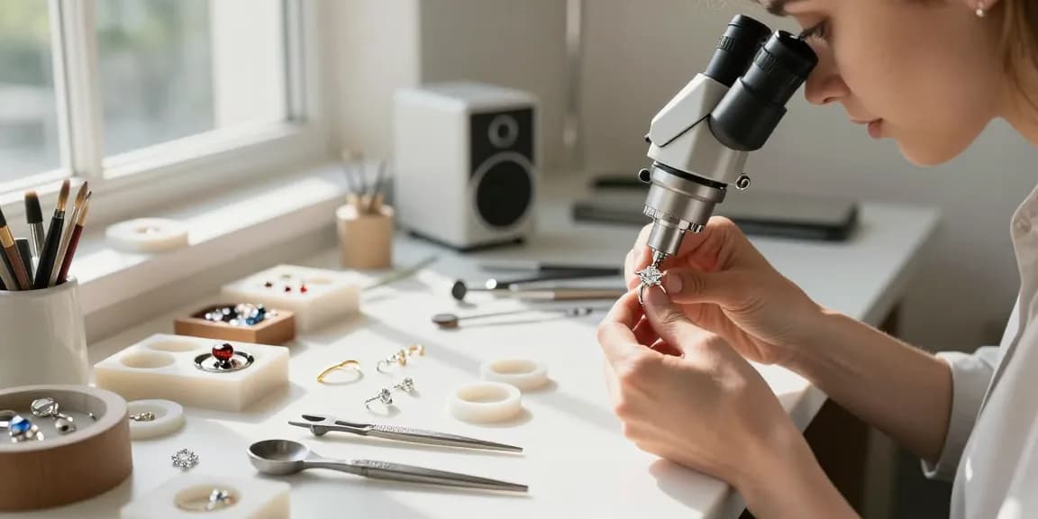 Elegant bespoke diamond ring design process in a jewelry studio.