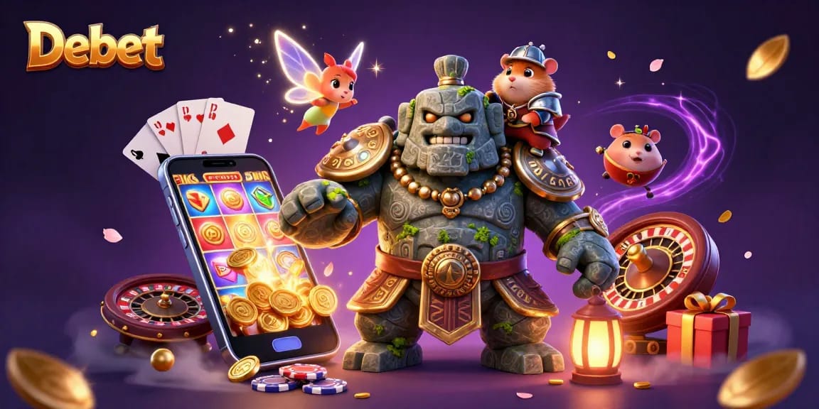 Debet enhances your gaming experience with exciting visuals of spinning slot games and magical characters.