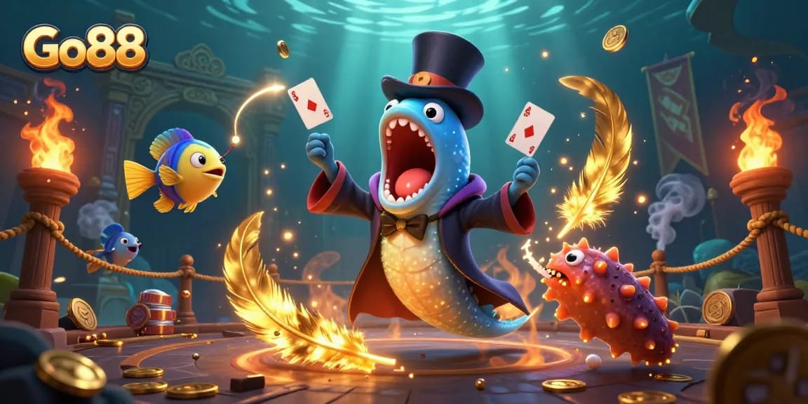 Experience thrilling gaming excitement at Go88's vibrant underwater casino featuring unique marine characters.