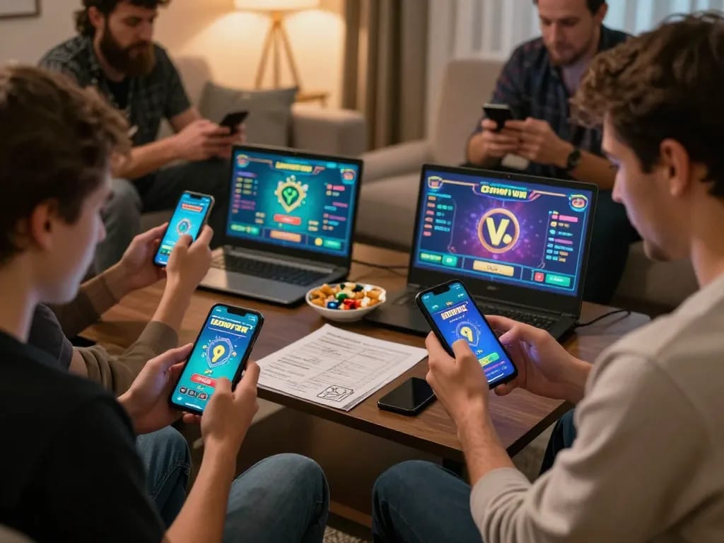 Các người chơi thưởng thức ứng dụng di động 12bet để chơi casino trực tuyến trong không gian phòng khách thoải mái.