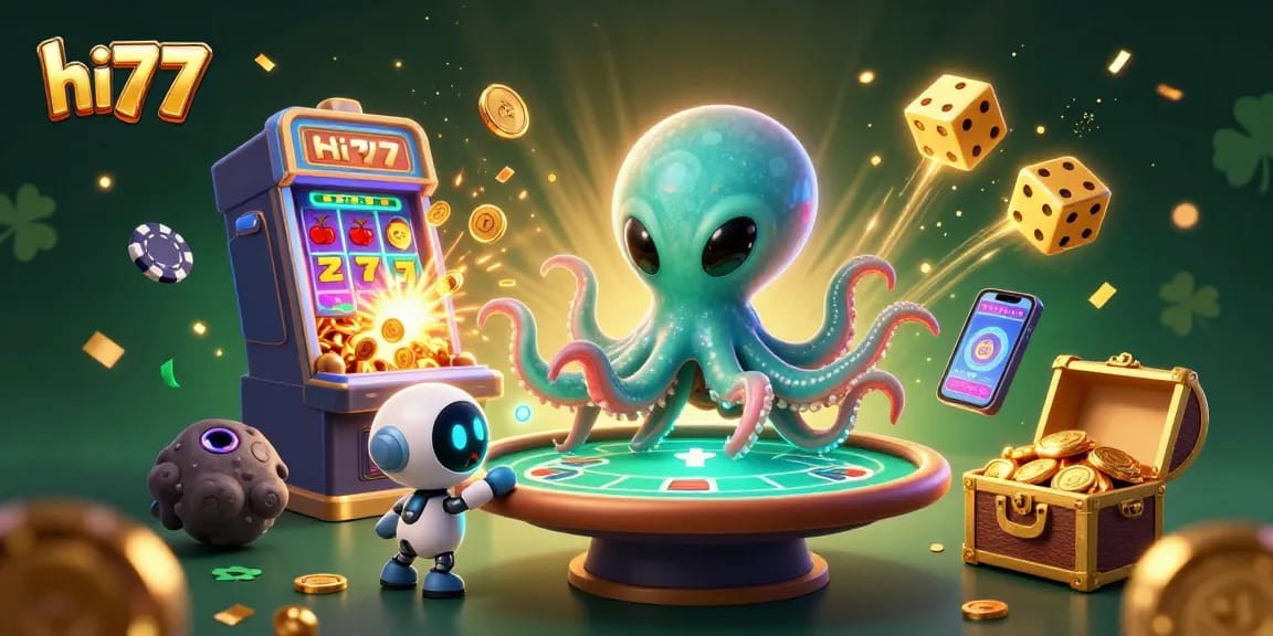 Experience thrilling wins at hi77 with an alien octopus gaming at a vibrant casino.