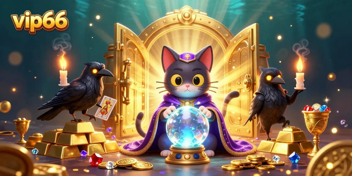 Engage in exciting gaming with vip66 featuring mystical characters and vibrant treasure scene.