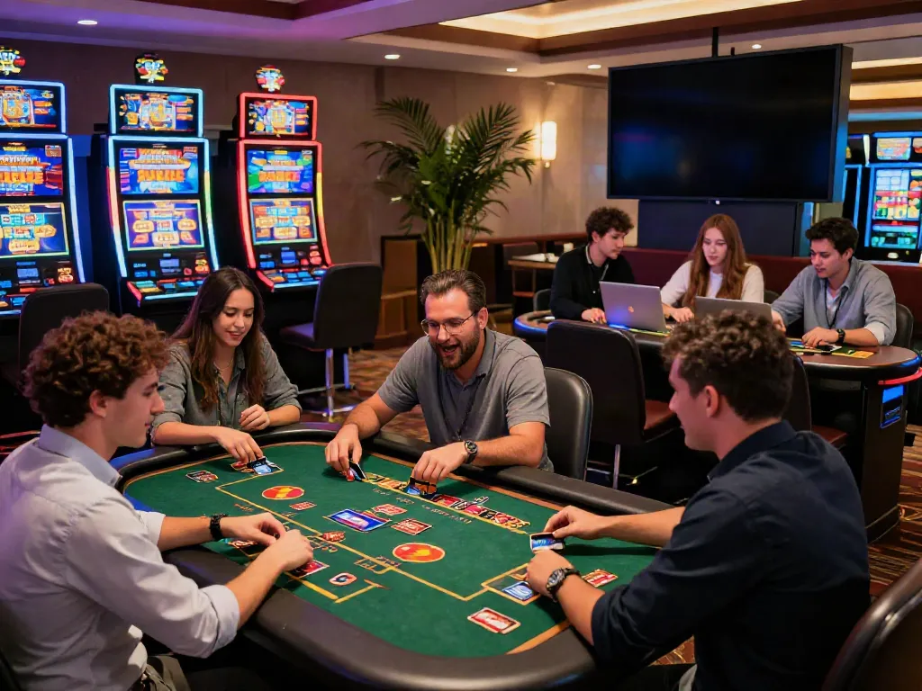 Players enjoying engaging gameplay at mastercard casinos in a vibrant online casino setting.