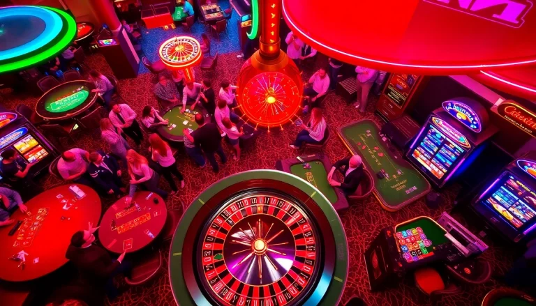 Experience the thrill of bancadoithuong at a lively casino, showcasing vibrant gaming tables and players.