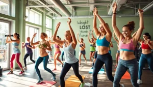 Weight Loss journey with diverse individuals exercising in a vibrant gym setting.