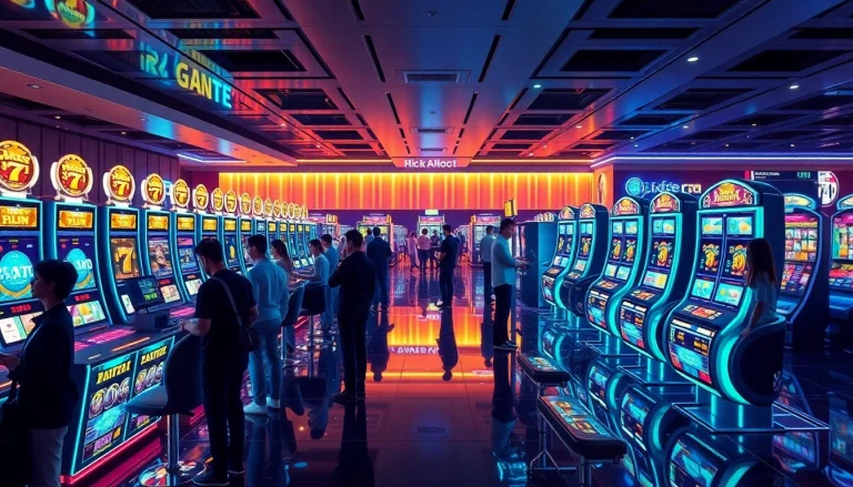 Experience New Technology in a futuristic casino filled with digital betting interfaces and holographic games.