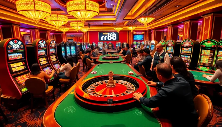 Experience the excitement of nhà cái rr88 with players at vibrant casino tables engaged in thrilling games.