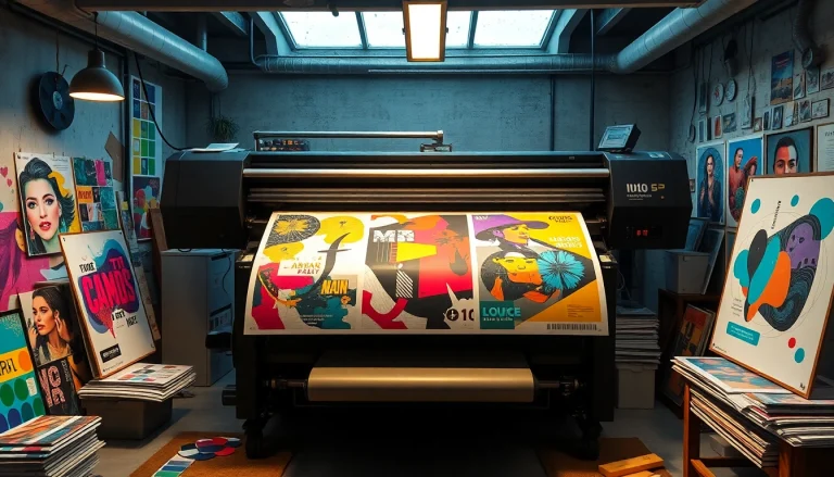 Engaging scene of poster printing showing vibrant colors and dynamic designs.