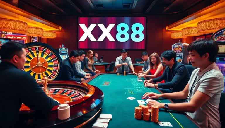 Players engaging in thrilling games at XX88 online casino with vibrant tables and virtual interfaces.