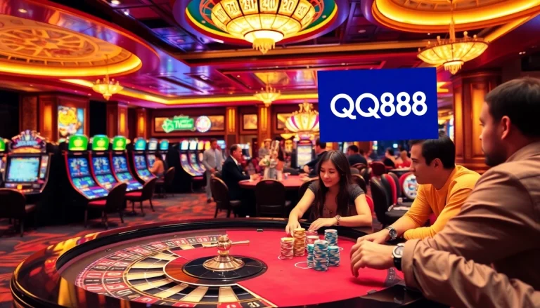 Experience excitement at QQ88 with vibrant casino games and professional gamblers at play.