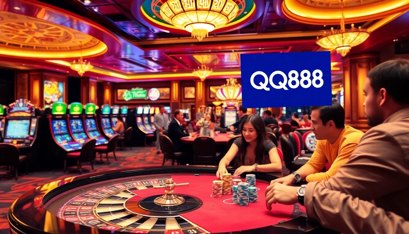 Experience excitement at QQ88 with vibrant casino games and professional gamblers at play.