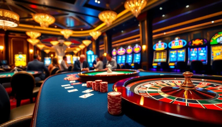 KJC players enjoying an exciting game at a luxurious casino table with chips and cards.