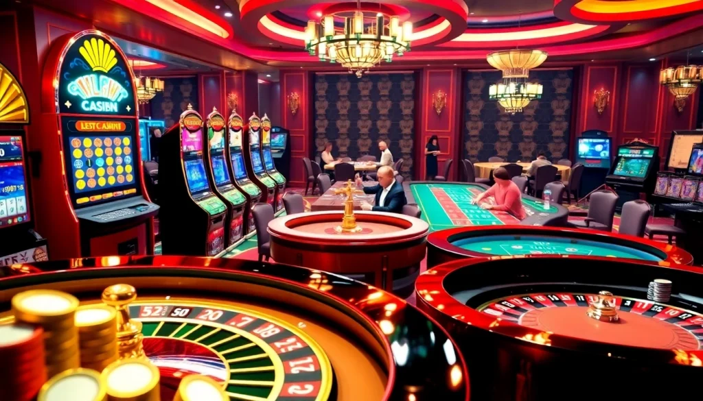 Experience the thrill of betting at nhà cái 123WIN with vibrant gaming tables and colorful slot machines.