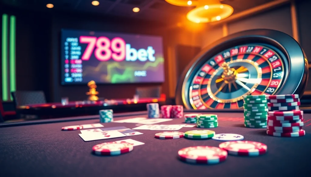 Experience the thrill of winning at 789bet with vibrant casino visuals and exciting gambling elements.