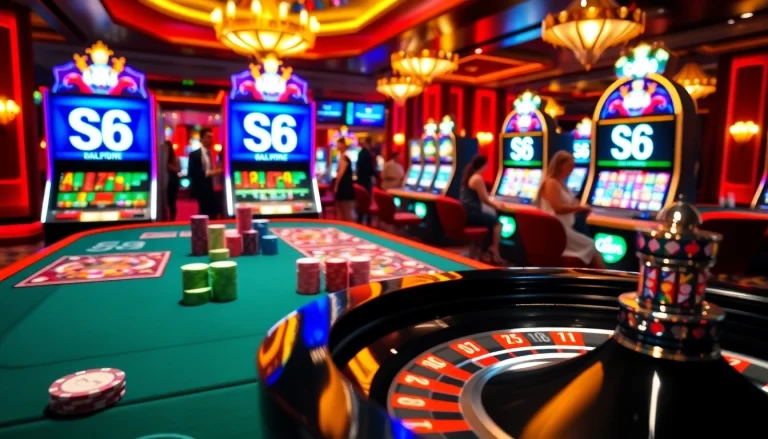 S8 casino tables come alive with players and vibrant poker chips during thrilling games.