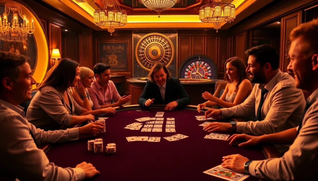 Players enjoy a thrilling poker game at a casino table, embodying the spirit of GO8.