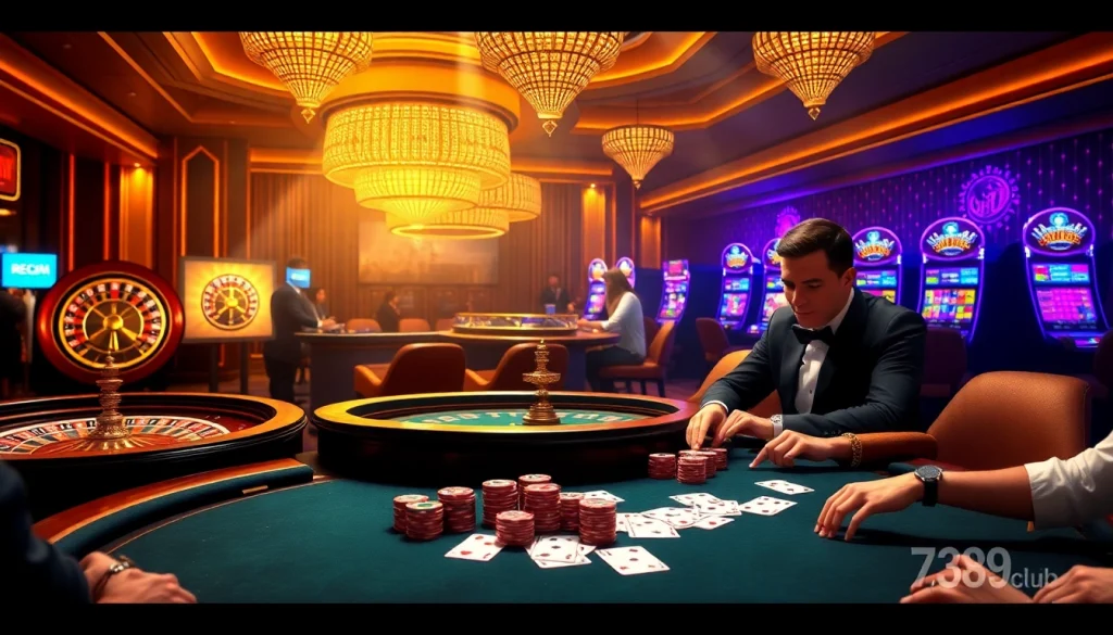 Experience the thrill of gambling at 789club with vibrant casino tables and excited players.