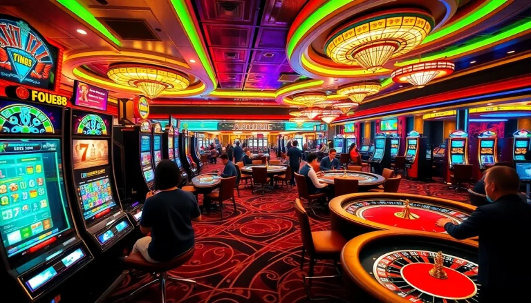 Experience the excitement of gaming at five88 with vibrant slot machines and engaged players.