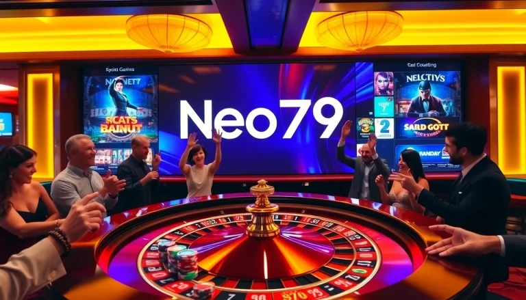 Witness the thrill of gaming at Neo79 with a vibrant casino scene filled with excitement and luxury.