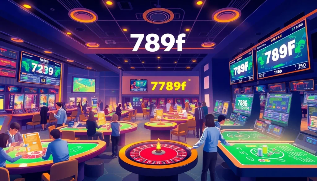 Engaging casino scene showcasing vibrant gaming activities with 789f branding.