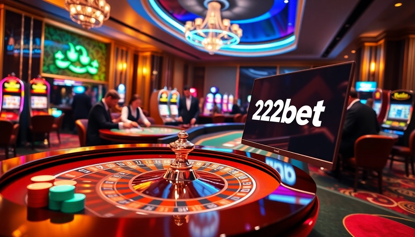 Experience the excitement of 22bet with professional dealers at a roulette table, vibrant chips, and engaging online gambling visuals.