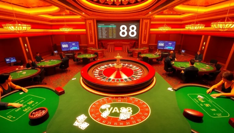Experience thrilling casino games at Va88 featuring vibrant tables and exciting players.