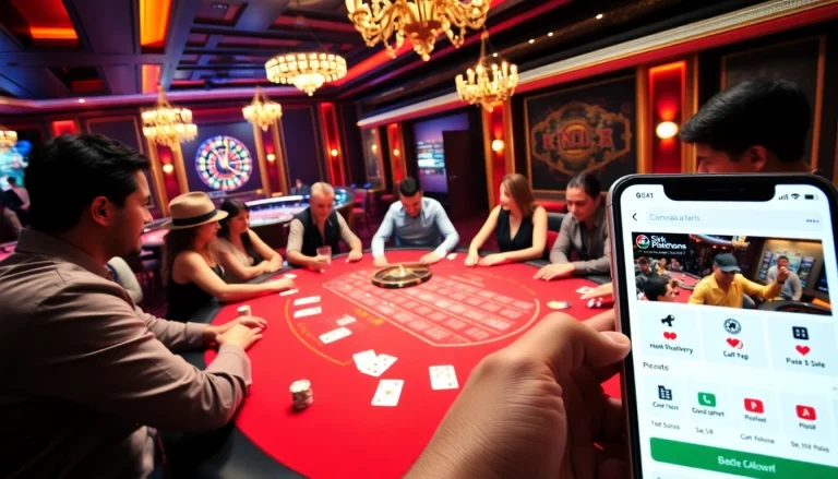 Engaged players at a blackjack table with www.http://789f.mex.com/ displayed on a smartphone, showcasing the online gambling experience.