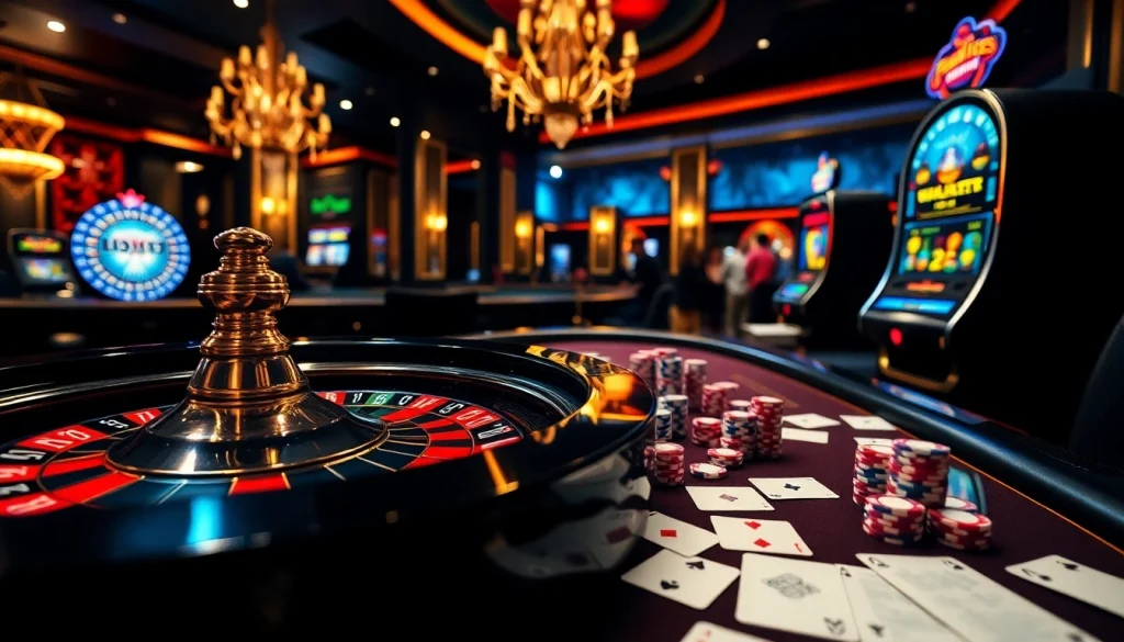 Experience the excitement of gambling at Nhà cái 99ok, featuring vibrant casino games and poker chips.
