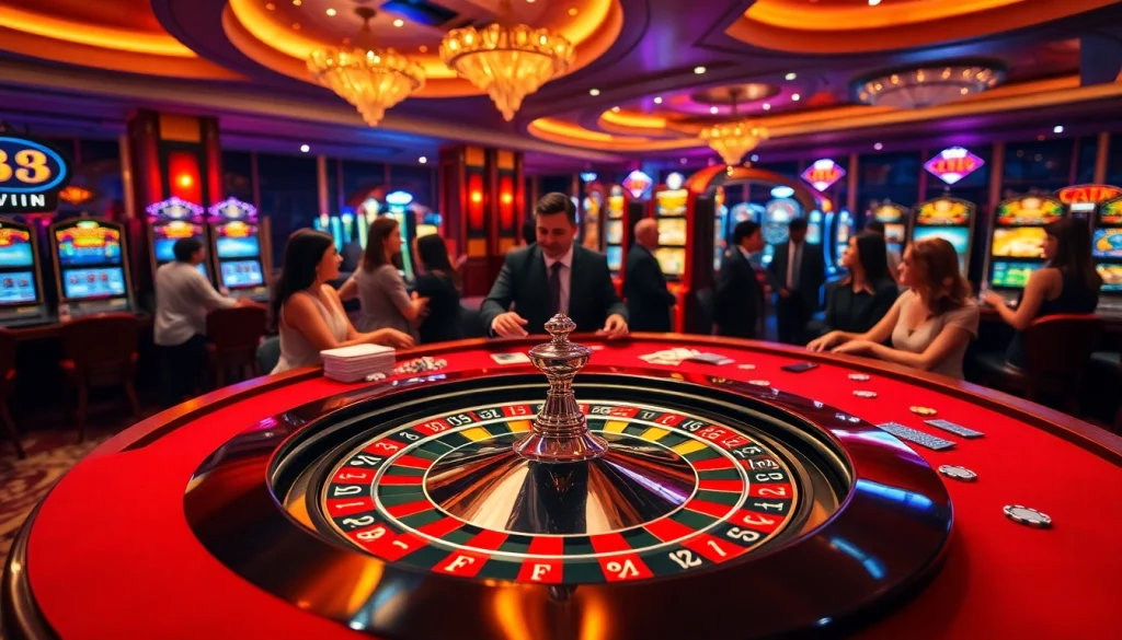 Engaging casino action featuring 33WIN, players at roulette table, vibrant atmosphere.