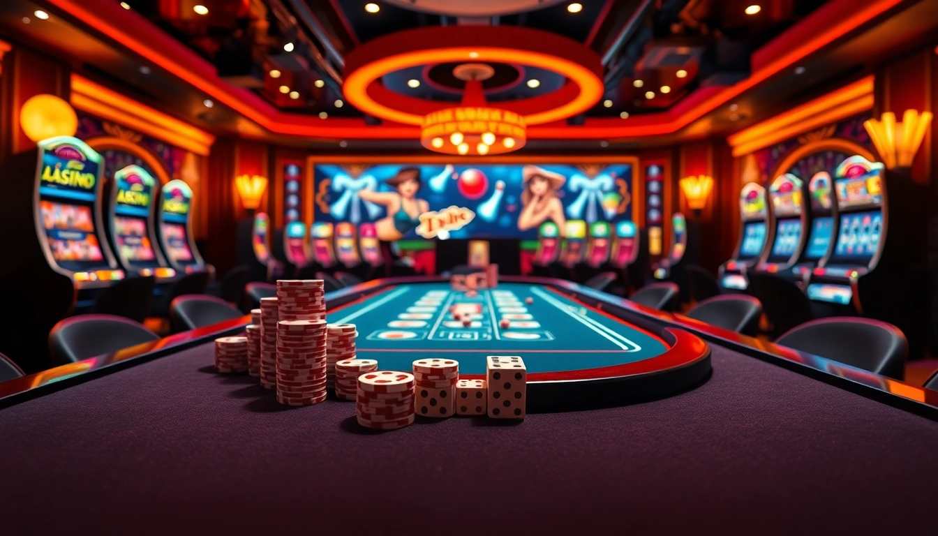 Engage in thrilling games at xx88 with vibrant casino visuals showcasing poker chips and slot machines.