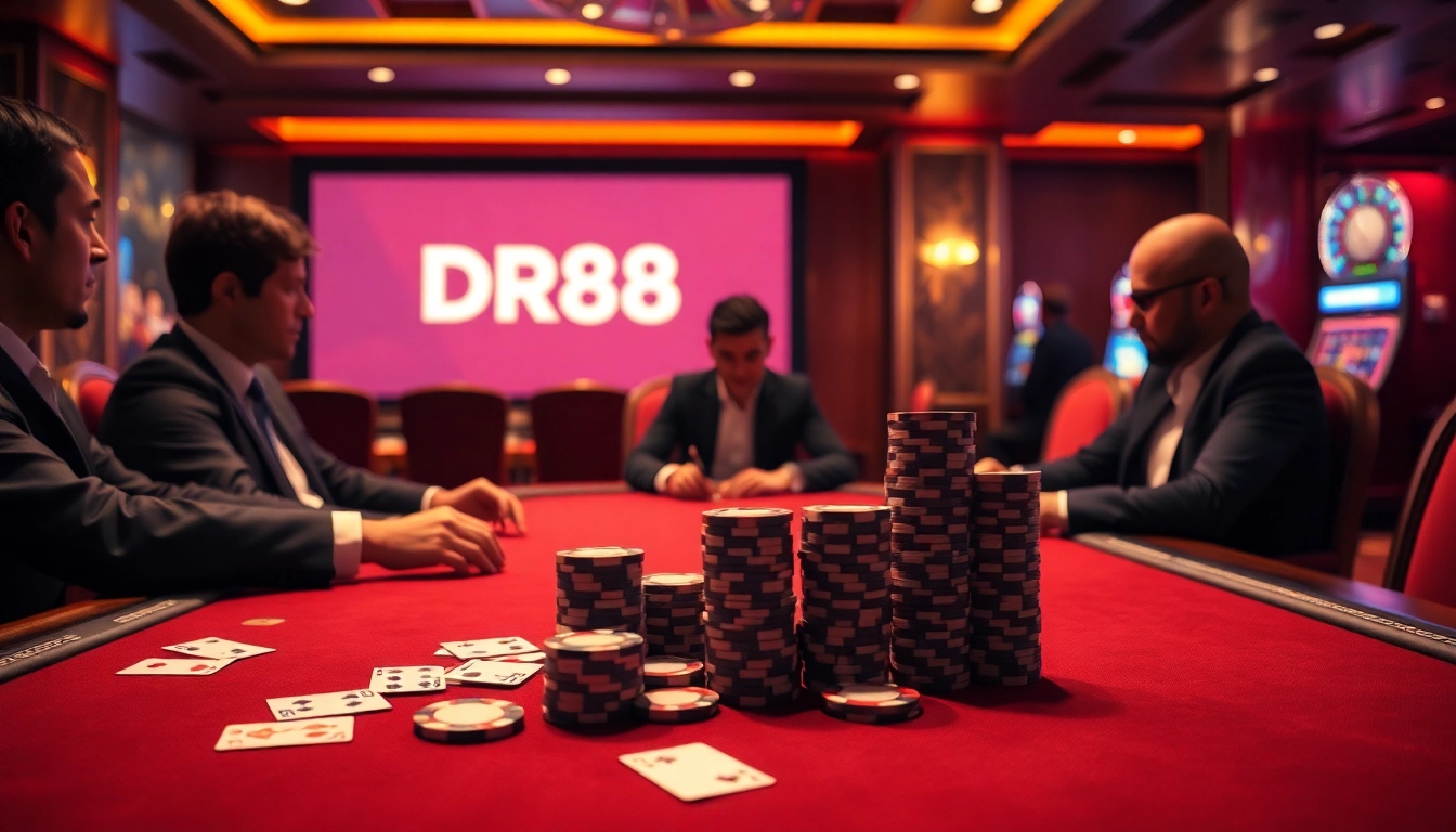 Players enjoying an exciting high-stakes poker game at DR88 online casino
