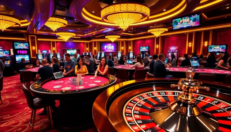 Experience the excitement of gambling at F168 with vibrant gaming tables and winning players.