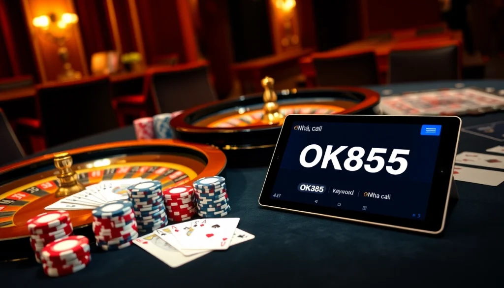 Experience luxury gaming at Nhà cái OK365 with a vibrant casino table set for thrilling bets.