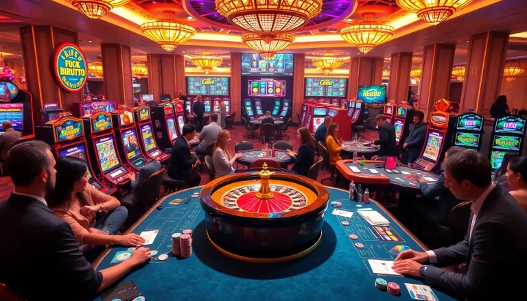 Experience the excitement of birutoto with vibrant casino games, poker chips, and players enjoying their bets.