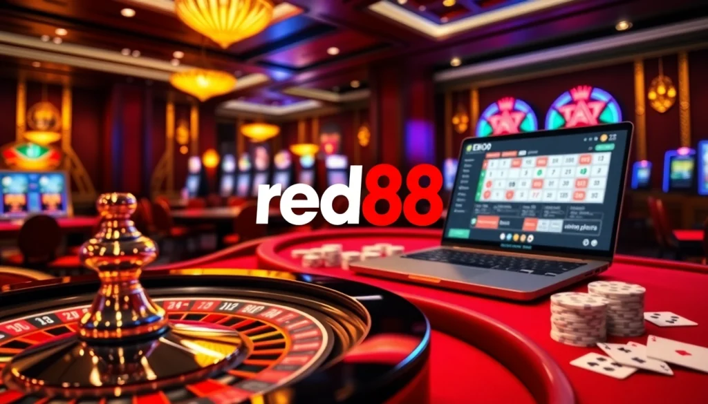 Experience the thrill at nhà cái red88 with vibrant casino visuals featuring poker chips and betting options.