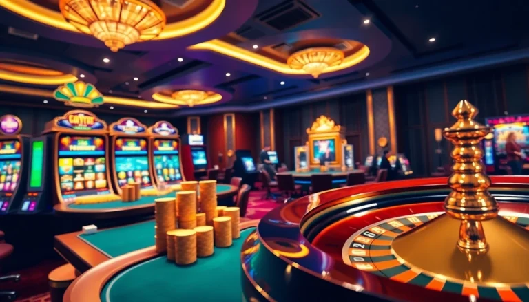 Engaging scene at Nhà cái XX88 with players enjoying thrilling casino games, showcasing excitement and luxury.