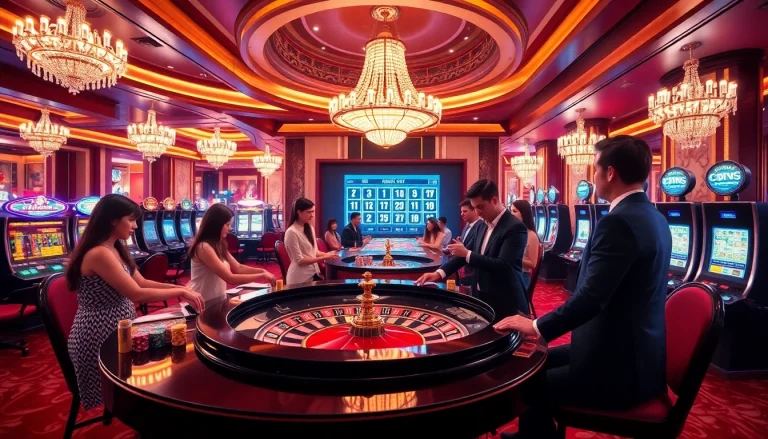 Engaging scene displaying kèo nhà cái with passionate gamblers at a luxurious casino.