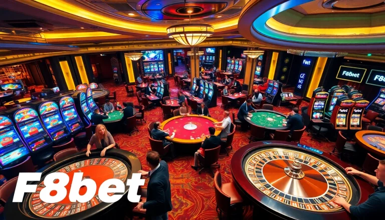 Players engaged at an F8bet casino table, showcasing the excitement of gambling.