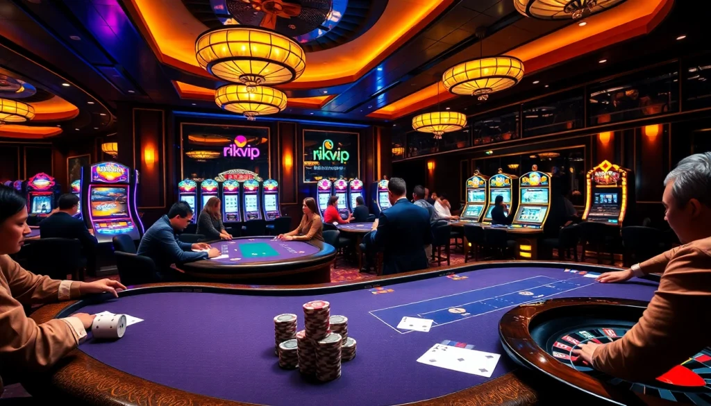 Experience the thrill of rikvip gaming with elegant poker tables and vibrant slots.