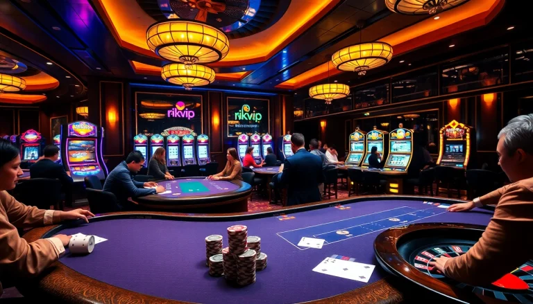 Experience the thrill of rikvip gaming with elegant poker tables and vibrant slots.