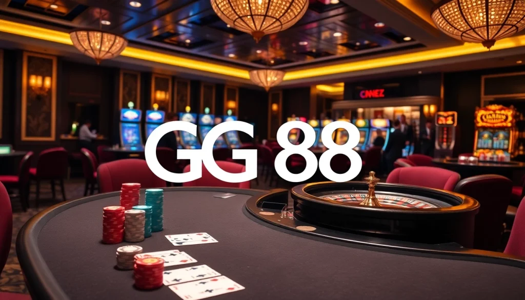 Experience excitement at GG 88's glamorous casino table with vibrant poker chips and cards.