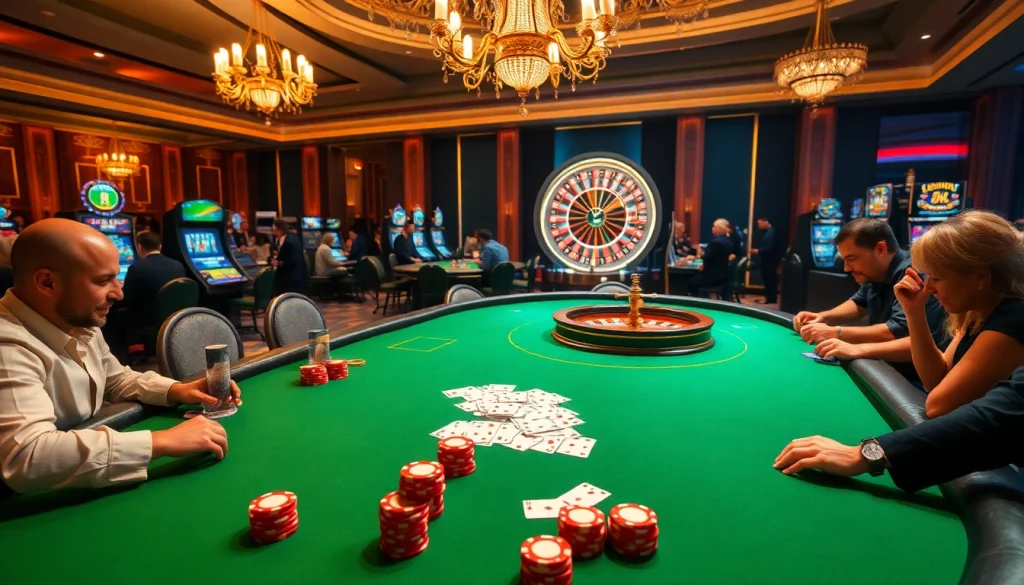 Experience high-stakes excitement at S8 casino with players enjoying poker and roulette.