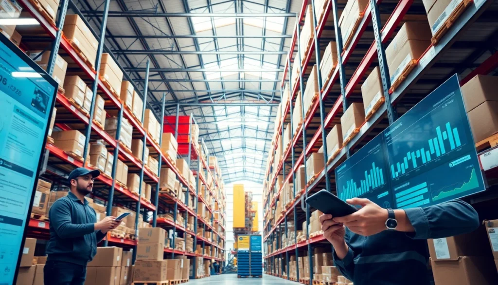 Depo yönetimi visualized in a modern warehouse with organized inventory and efficient processes, highlighting innovation.