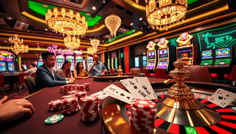 Experience the thrill of BET88 with vibrant casino elements like roulette and poker chips.