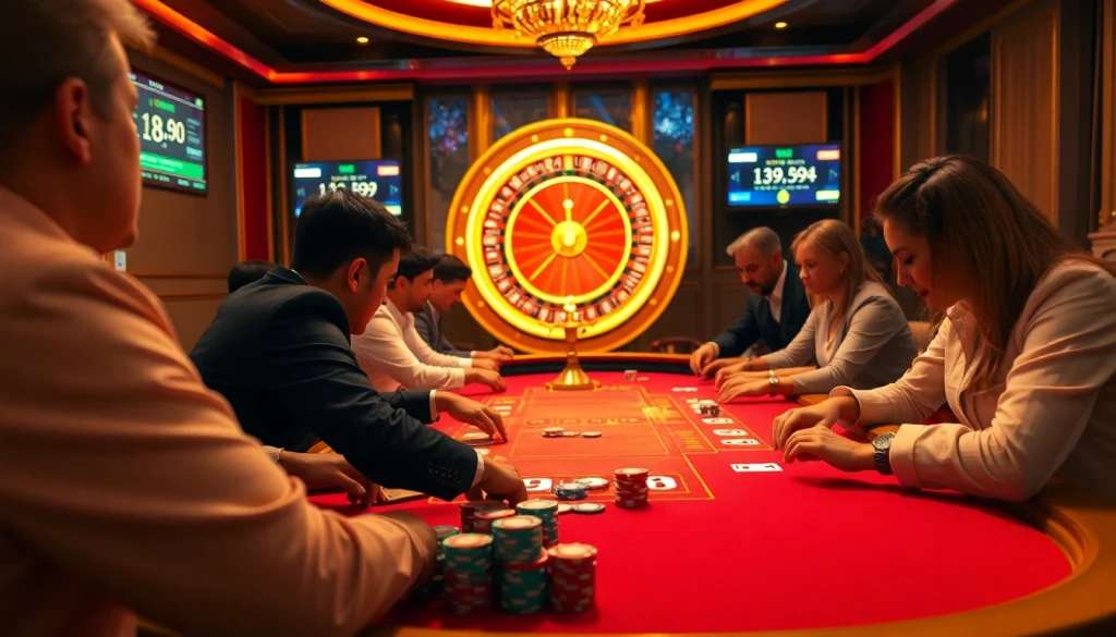 Exciting poker game at https://xx88.cheap/ showcasing vibrant chips and a roulette wheel.