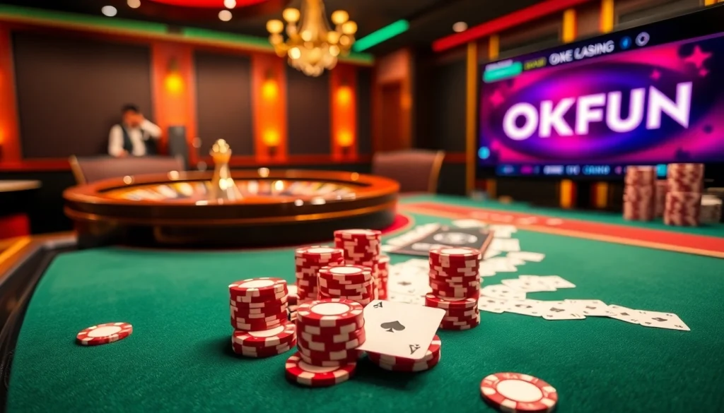 Experience the excitement of OKFUN with upscale poker gameplay and vibrant casino visuals.