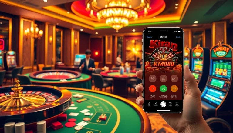 Engage with the KM88 online casino interface featuring vibrant games and sophisticated betting elements.