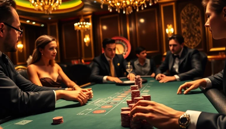 Engaging poker players in a luxurious setting showcasing games from https://f168info.com/ with chips and cards in action.
