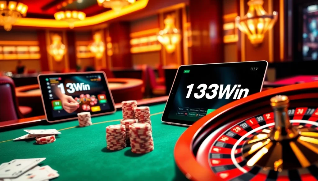 Experience the excitement of betting at 13Win's luxurious casino with vibrant poker chips and cards.