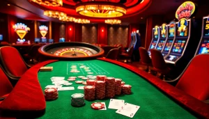 Experience the thrill of RR88 with a vibrant casino scene showcasing poker tables and roulette wheels.